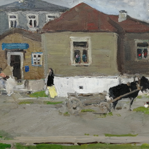 Б.Угаров. Пригород. 1963. Картон,масло. Собрание СХР