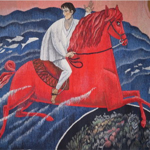 А.И. Мадекин. «Купание красного коня». 2024. Гобелен, ручное ткачество.170 х 200. Собственность автора.