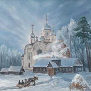 Л.Г.Юга. Воронцовский Благовещенский женский монастырь. Торопец. Декабрь. Из серии «Дорога, ты дорога». Холст, масло.2022. 90Х95,