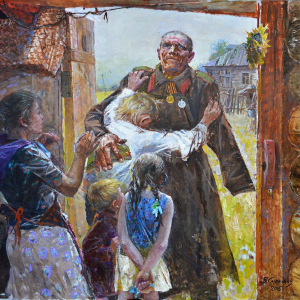 В.А.Сафронов. «Вернулся». 2015г., картон, масло, 140х122. Собственность автора.