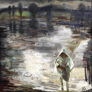Н.В. Глебова. Дождь на реке. 2011. Холст, масло. 150х150. Собственность автора