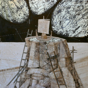 А.А. Кондуров. Ремонт Одиссея. 2006. Холст, левкас, акрил, поталь. 200х200. Собственность автора