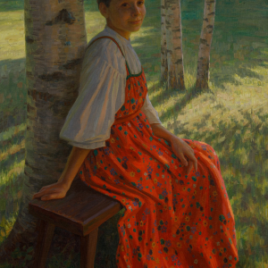 Р.С. Хабиров. Девушка в русском сарафане. 2018. Холст, масло, 145х105. Собственность автора