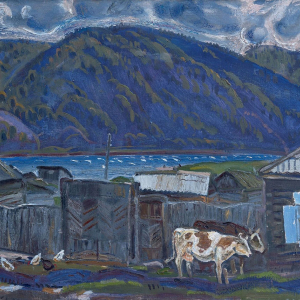 В.В.Загонек.  На реке Ангаре. Деревня Никола. 1974. Холст, масл, 55х60. Собственность автора