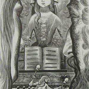 С.М.Харламов. Гулливер в стране великанов. 1965. Бумага, ксилография. 14,3х9,2. Инв 1305-гр. Пензенская областная картинная галерея им. К.А. Савицкого
