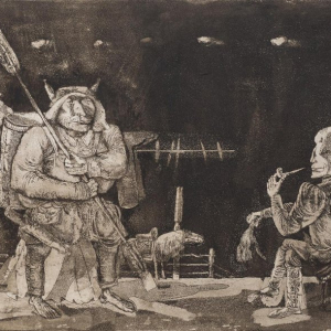 М.Г. Старостин (1959-2026). Гость. 2000 г. Бумага, офорт, акватинта. 39,9х50. Сахалинский областной художественный музей