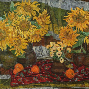 А.В. Ткаченко. Подсолнухи. 1977 г. Холст, масло. 77х100. Приморская государственная картинная галерея