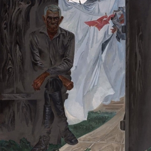 В.П. Дроздов (1939-2023). Сосед моего детства. Бывший партизан отряда Бойко-Павлова Н.С. Осипов. 1970-е. Холст, масло. 142х132. Дальневосточный художественный музей