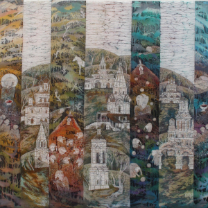 С.Г. Давыдов. «Коломенское. Прогулка». 2015г., хлопок, обратный батик, 200х200. Собственность автора.