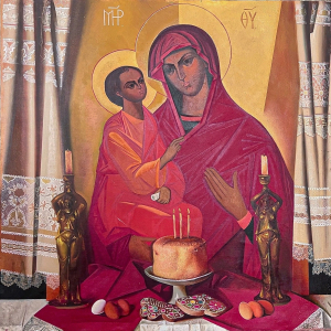В.Ю.Грачев. Пасхальный натюрморт. 1991г, олст, масло. 100х100. Собственность автора