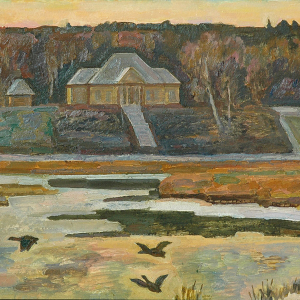 Ю.С.Павлов. Михайловское. Дом Пушкина. 1992 . Холст, масло, 50х70. Собственность семьи художника