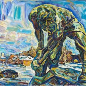 В.Г. Анзельм. Пролетарий. 2018. Ткань, акрил, 280х435 см