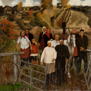 В.Г. Харлов. Последние жители деревни Русиново. 1979. Холст, масло.   135х160. Удмуртский республиканский музей изобразительных искусств, Ижевск