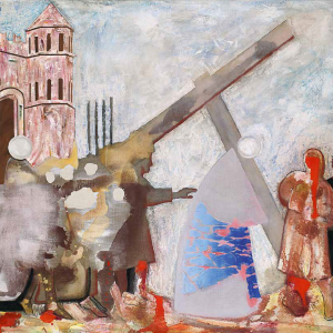 Е.Ю. Дыбский. «Перевод времени XVI. Джотто-проект. №18». 2011г., масло, эмульсия, смешанная техника на холсте, 190x200x5. Собственность автора.