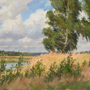 И.В.Лапин (1960-2025). Берёзы на ветру.  2009г. Х., м. 30х40 Собственность семьи автора