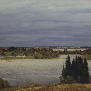 Б.Н.Поморцев.  Заонежские дали. 1979. Оргалит, темпера. 119,3х163,3. Музей изобразительных искусств Республики Карелия.