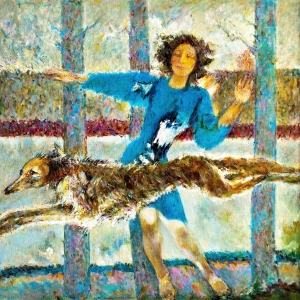 Р.Ф.Федоров (1929-2022). Девочка с бегущей собакой. 2018. Холст, масло, 89х90