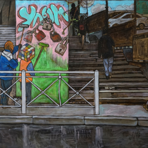 С.В. Кудряшова. Убрались Из серии «Знаки города». 2026 г. Холст, акрил. 150х100. Собственность автора