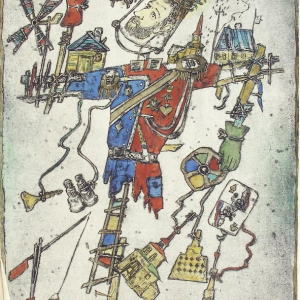 Н.М. Цветков. Автопортрет «Избавление от иллюзий». 1988 г. Картон, офорт, акварель. 63х46. Вологодская областная картинная галерея.