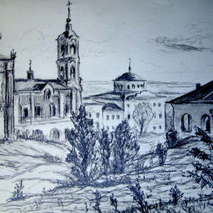 О.В.Яхонт. Касимов. Торговая площадь. 1987. Бумага, карандаш. 36х48. Государственное музейное объединение «Художественная культура Русского Севера»
