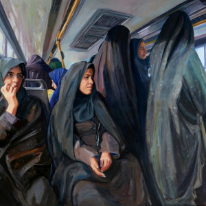 П.В. Илюшкина. Женская половина городского автобуса в Иране. 2016. Холст, масло. 140х180.