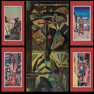 А.Б. Якушин (1944-2017). «В ресторане Тропикано. Полиптих».  2008г. холст, масло. Собственность автора.