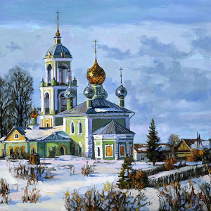 Э.П.Панов. Вид на монастырь. Холст, масло.