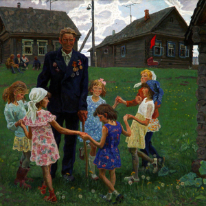 А.П. Ткачев (1925-2025), С.П. Ткачев (1922-2022). Ветеран. 1983-1985. Холст, масло. 165х198. Нижнетагильский музей изобразительных искусств
