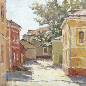 П.И. Грошев. Московский дворик-2.1994. Холст, масло. 44х44, СДМ Галерея