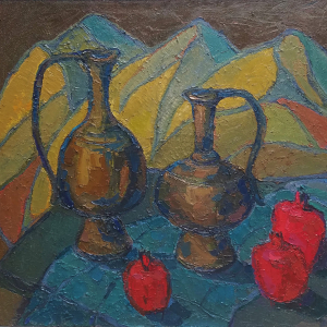 А.М. Рубец (1953-2026). Кумганы и гранаты. 2020. Холст, масло. 95х105. Собственность семьи художника