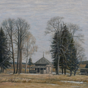 А.Н.Теслик. Часовня в Глазуново. 2004. Бумага, пастель. 45х90. Собственность автора
