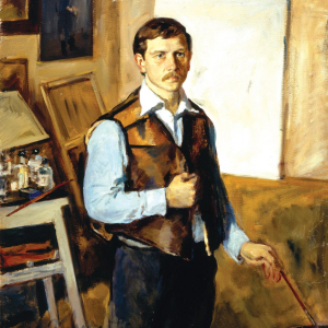 Л.В. Гервиц. Автопортрет в дедушкином жилете. Ок. 1980 г. Холст, масло. Собственность автора.