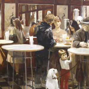 Л.В. Гервиц. Ленинградское кафе. 1981 г. Холст, масло, 190x150. Приднестровский государственный художественный музей