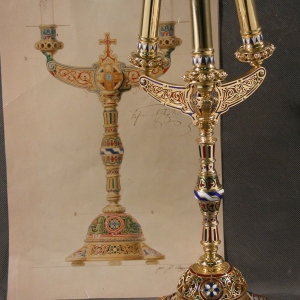 В.Г. Майзель. Трикирий (Храм Христа Спасителя в Москве). 2007. Серебро 925, позолота, горячая эмаль