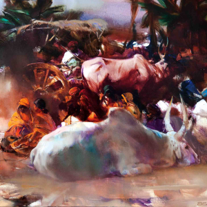 В.М. Блохин. «Индийская деревня. Вечер». 2011г., холст, масло, 100х120. Собственность автора.