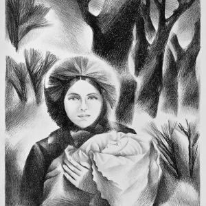 Е.Д.Чернышева-Черна. Прогулка. Из серии «Материнство». 1976. Автолитография. 59х52.