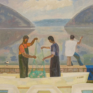 Ю.С.Павлов. Рыбаки. 2007 . Холст, масло, 90х100. Собственность семьи художника