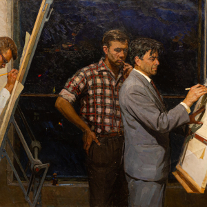 Н.В. Костина (1934-2021). Уралмашевские конструкторы. 1965. Холст, масло. 135,5x173. Екатеринбургский музей изобразительных искусств
