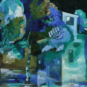 Х.А.Алиханов. Московский дворик. Ночь. 2008.. Холст, масло, 70х100
