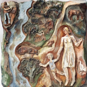 И.Помелова. Таруса. 1977. Шамот, роспись, 40х38см