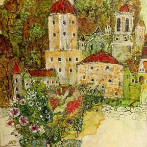 Н.М. Цветков. Обретение ангела. 2008 г. Холст, смешанная техника. 80х60. Выставочный центр «Эрмитаж-Выборг».