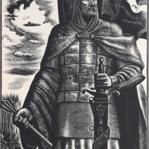 С.М.Харламов. Дмитрий Донской. Из серии «На поле Куликовом». Линогравюра. 1979-1980. Бумага, линогравюра. л:79,5х55; от:68х45 см. Костромской государственный историко-архитектурный и художественный музей-заповедник