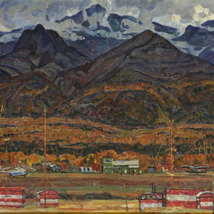 А.В. Ткаченко. Камчатский аэропорт Эсса. 1997 г. Картон, оргалит, масло. 59х80. Приморская государственная картинная галерея