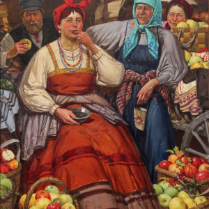 А.В. Матрёшин. Яблочный спас. 2016-2017гг., холст, масло, 155х128. Собственность автора.