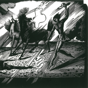 Г.С.Паштов. Остановить Чёрного коня. 1986 г. Торцовая ксилография. 16,2х18,3 см