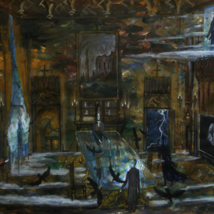 Ю.С.Устинов (1954-2026). Эскиз к кинофильму «Гамлет». 2010. Бумага, темпера, 20х30. Собственность семьи автора