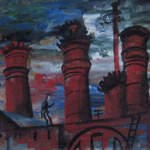 Ю.С.Устинов (1954-2026). Эскиз к телевизионному многосерийному фильму «Черные волки». 2011. Бумага, темпера. Собственность семьи автора