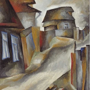 Е.М.Зевин. Улица в Переславле-Залесском, 1975, х.м. 50х41.