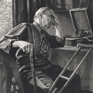 В.Ю. Желваков. Серия «Солдатские песни». «Старая пластинка». 1995-1996. Бумага, смешанная техника. Собственность автора