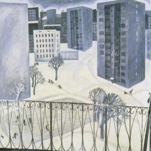 Выставка произведений Млады Финогеновой в РАХ. Новая Москва. 1972г. картон, темпера 78х97